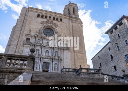 Europa, Spagna, Catalogna, Girones, Girona, città vecchia, Santa Maria cattedrale nel centro storico di Girona Foto Stock