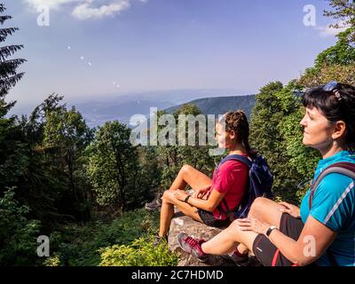 Escursioni sul Zweälersteig, Hessfelsen am Kandel Foto Stock