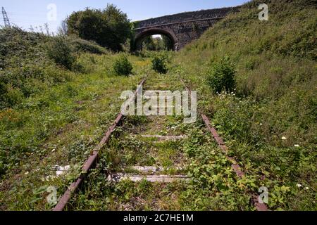 La ferrovia derelict Bristol a Portishead a Sheepway vicino Portishead, Somerset del Nord, Regno Unito. Foto Stock