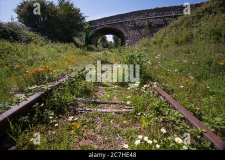 La ferrovia derelict Bristol a Portishead a Sheepway vicino Portishead, Somerset del Nord, Regno Unito. Foto Stock