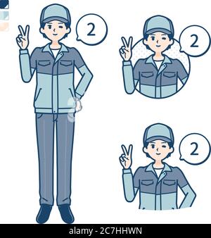 Un uomo che indossa un abbigliamento da lavoro con 2 immagini. È arte vettoriale, quindi è facile da modificare. Illustrazione Vettoriale