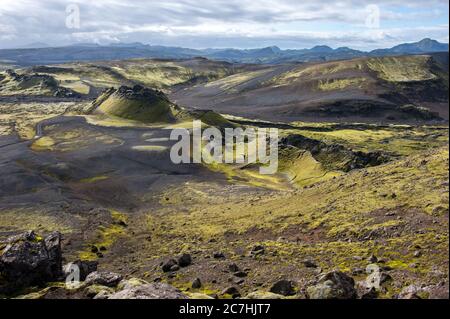 Paesaggio vulcanico a Lakagigar, crateri di Laki, Islanda Foto Stock