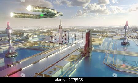 Illustrazione di una città futuristica. Foto Stock