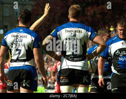 BATH, INGHILTERRA, REGNO UNITO - 16 maggio 2015: Bath Rugby gioca Gloucester Rugby in un Aviva Premiership Match, Recreation Ground, Bath. 16 maggio 2015. B Foto Stock