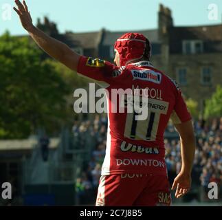 BATH, INGHILTERRA, REGNO UNITO - 16 maggio 2015: Bath Rugby gioca Gloucester Rugby in un Aviva Premiership Match, Recreation Ground, Bath. 16 maggio 2015. B Foto Stock