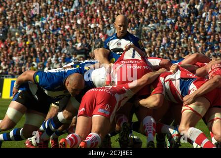 BATH, INGHILTERRA, REGNO UNITO - 16 maggio 2015: Bath Rugby gioca Gloucester Rugby in un Aviva Premiership Match, Recreation Ground, Bath. 16 maggio 2015. B Foto Stock