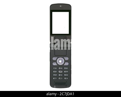 Vecchio telefono cellulare nero isolato su sfondo bianco Foto Stock