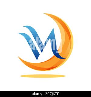 Design elegante e creativo del logo iniziale Letter M con modello vettoriale per icone di eclissi lunari Illustrazione Vettoriale