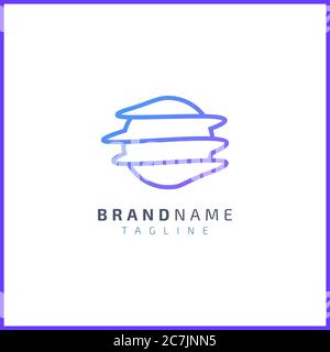 Le onde circondano la terra. Design esclusivo e semplice del logo. Illustrazione Vettoriale