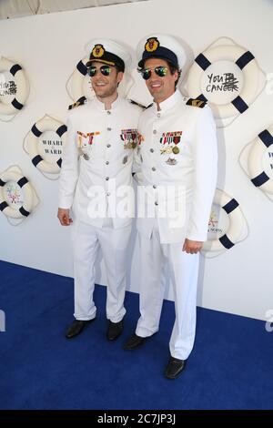 Hamish e Andy alla raccolta fondi annuale Wharf4Ward della Sony Foundation presso Woolloomooloo Wharf, Cowper Wharf Road a Sydney. Foto Stock