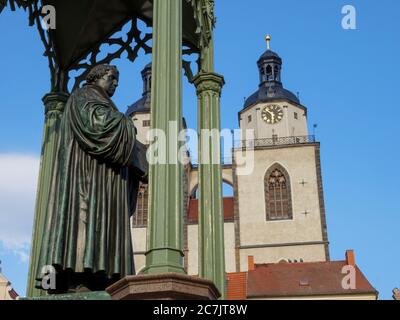 Lutero, Stadtkirche, Lutherstadt Wittenberg, Patrimonio dell'Umanità dell'UNESCO, Sassonia-Anhalt, Germania Foto Stock