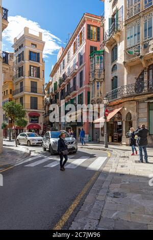 Via Carrer de la Bosseria nel centro storico di Palma di Maiorca, isola di Maiorca, Foto Stock