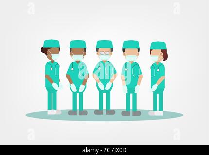 Set di caratteri chirurgici disegno piatto illustrazione vettoriale Illustrazione Vettoriale