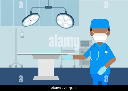 Chirurgo in sala chirurgica disegno piano illustrazione vettoriale Illustrazione Vettoriale