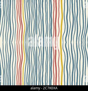 Tracciato verticale con onde distorte di colore blu e rosso vintage su sfondo color crema chiaro. Foto Stock