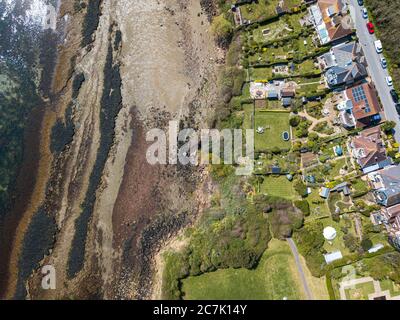 Foto aerea delle case a Sandsfoot Beach, Weymouth, Dorset, Regno Unito Foto Stock