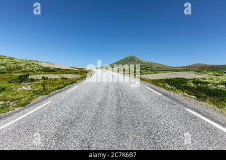 Strada di montagna nel Parco Nazionale di Rondane, Norvegia Foto Stock