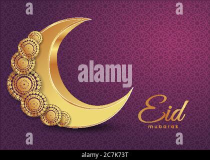 Crescent Islamic con Lanterna a chiodatura per Ramadan Kareem e eid mubarak. Motivo della Luna di mezzo dorato,illustrazione background.Vector Illustrazione Vettoriale