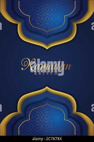 Crescent Islamic con Lanterna a chiodatura per Ramadan Kareem e eid mubarak. Motivo della Luna di mezzo dorato,illustrazione background.Vector Illustrazione Vettoriale