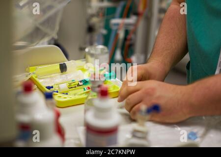 Anestesia, anestesia, farmaci, propofol, vassoio Foto Stock