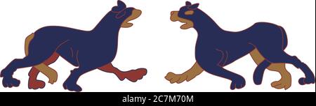 Coppia di illustrazioni del cane, ispirato dal arazzo di Bayeux Illustrazione Vettoriale