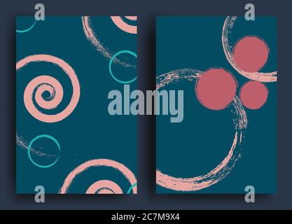 Collezione di cartoline creative universali. Texture disegnata a mano. Grafica trendy per banner, poster, biglietti, copertina, invito, brochure, volantino Illustrazione Vettoriale