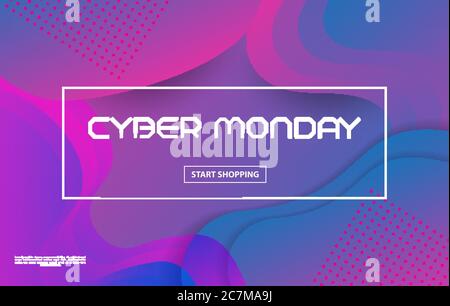 Cyber Monday sale vettoriale stile techno.Abstract sfondo con gradiente viola. La composizione della forma di gradiente liquido. Poster futuristici Illustrazione Vettoriale