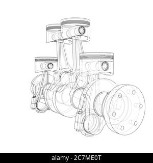 Profilo dei pistoni del motore. illustrazione 3d Foto Stock