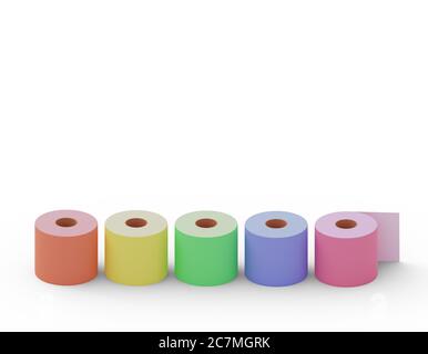 Semplici rotoli di carta igienica multicolore, per testi. illustrazione 3d Foto Stock