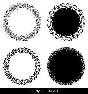 Set monogramma vintage con lancette Wild Wreaths Frame Circle clip art. Elementi di progettazione per giornale mensile, copertina, etichetta, badge, invito, ecc. Illustrazione Vettoriale