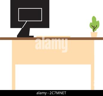 workstation con computer, scrivania, sedia, design vettoriale Illustrazione Vettoriale