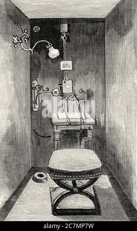 Rete telefonica interurbana del nord-est della Spagna nel XIX secolo, uffici call center a Madrid, Spagna. Da la Ilustracion Española y americana 1895 Foto Stock