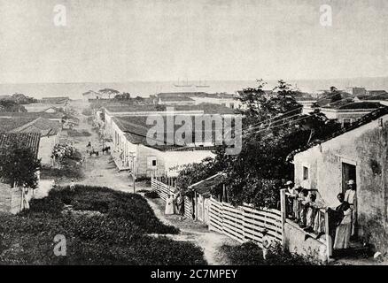 Vecchia fotografia del villaggio di Manzanillo, insurrezione a Cuba. Santiago de Cuba sull'isola di Cuba. Da la Ilustracion Española y americana 1895 Foto Stock