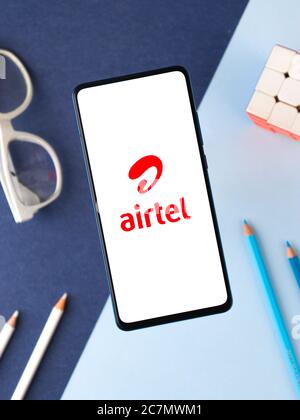 Assam, india - 17 Luglio 2020 : Airtel è la più grande azienda di telecomunicazioni in india. Foto Stock