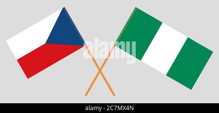 Bandiere incrociate della Nigeria e della Repubblica Ceca. Colori ufficiali. Proporzione corretta. Illustrazione vettoriale Illustrazione Vettoriale