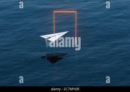 Il piano della carta sorvola lo sportello del laser, rendering 3d. Disegno digitale per computer. Foto Stock