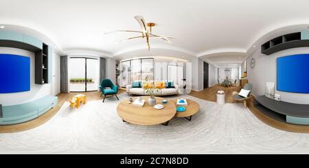 rendering 3d a 360 gradi della casa e della sala da pranzo Foto Stock