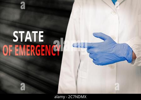 Stato di emergenza scrittura testo Word. Foto di business che mostra riconoscere una condizione estrema che colpisce a livello nazionale visualizzazione stic vuoto Foto Stock