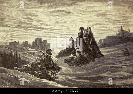 Une Soiree pres de l'Antequeruela [una serata fuori vicino all'Antequeruela] immagine della pagina dal libro 'l'Espagne' [Spagna] di Davillier, Jean Charles, barón, 1823-1883; Doré, Gustave, 1832-1883; pubblicato a Parigi, Francia da Libreria Hachette, nel 1874 Foto Stock