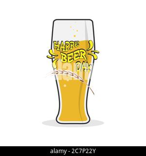 Bicchiere di birra chiara e l'iscrizione HAPPY BEER DAY, isolato su sfondo bianco Illustrazione Vettoriale