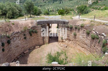 Tomba di Leone Tholos nell'antica Micene, Peloponneso, Grecia. Foto Stock