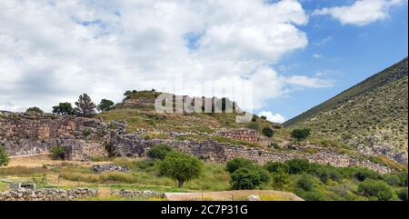 Vista della cittadella di Micene, Peloponneso, Grecia. Foto Stock