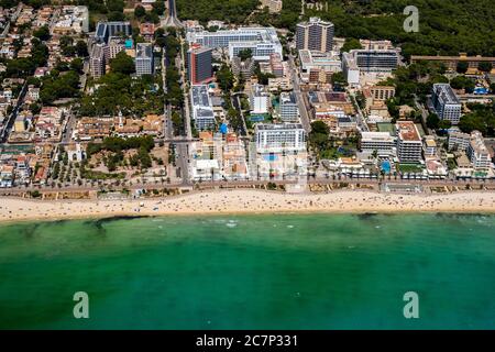 Foto aerea, spiaggia Arenal con Balneario 5, Balneario 6, Balneario 5, S'arenal, Arenal, Ballermann, Europa, Isole Baleari, Spagna, Palma, ES, trave Foto Stock