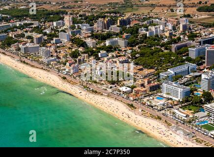 Foto aerea, spiaggia Arenal con Balneario 5, Balneario 6, Balneario 5, S'arenal, Arenal, Ballermann, Europa, Isole Baleari, Spagna, Palma, ES, trave Foto Stock