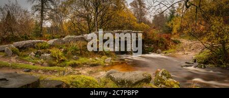 Ponte in pelle per il fiume Riddipitt nel Parco Nazionale di Dartmoor Foto Stock