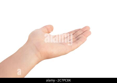 Cartello mano uomo vuoto isolato su sfondo bianco Foto Stock