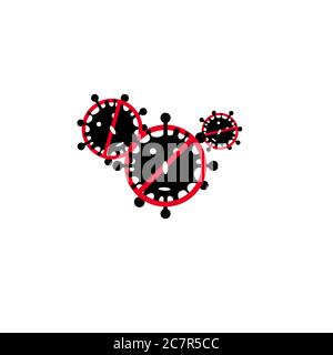 Coronavirus. Concetto vettoriale illustrazione astratta ARRESTO CORONAVIRUS. Icone a contorno piatto di un virus e un segno di stop attraversato, cantando coronavirus Illustrazione Vettoriale