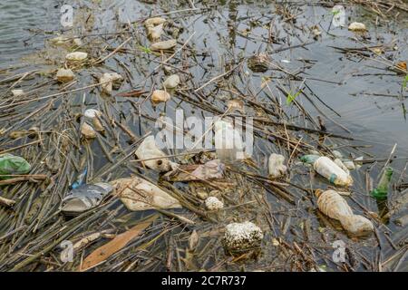 13 luglio 2020, Delta del Danubio, Vylkove, Odessa OB, Ucraina, Europa dell'Est: DELTA DEL DANUBIO, VYLKOVE, ODESSA OBLAST, UCRAINA - 11 LUGLIO 15, 2020: Inquinamento plastico nella Riserva della Biosfera del Danubio. La plastica e altri rifiuti provenienti da tutta Europa vengono spazzati via dal Danubio nel Mar Nero. (Immagine di credito: © Andrey Nekrasov/ZUMA Wire) Foto Stock