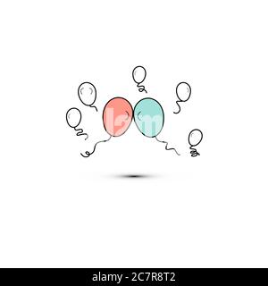 Semplice icona in stile piatto di due bellissimi palloncini per la festa dell'amore il giorno di San Valentino o l'8 marzo. Illustrazione vettoriale. Illustrazione Vettoriale