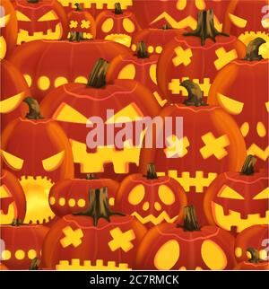 Modello partito senza giunture di Halloween con l'illustrazione vettoriale delle zucche miste di dimensione spaventosa dell'inferno Illustrazione Vettoriale